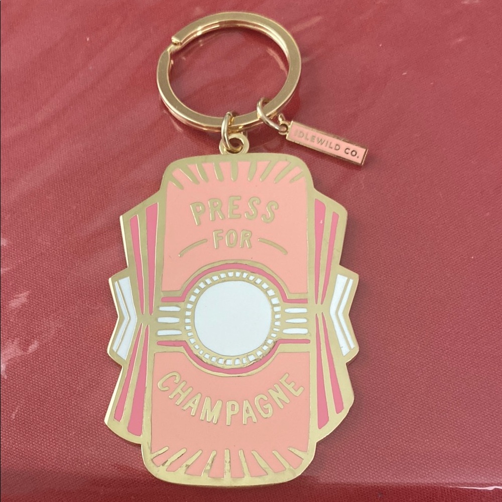 Gold and Pink 'Press for Champagne' Keychain